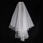 新娘唯美浪漫经典进口软纱白色，大气头纱珍珠点缀婚纱礼服发饰幻月
