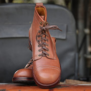 复古工装靴子棕色圆头手工鞋固特异工艺意大利牛皮男士皮靴子厚皮