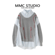 mmc2024秋冬设计感毛衣拼接衬衫复古气质宽松长袖上衣外套女