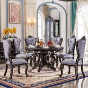 欧式大理石圆餐桌客厅，餐桌椅组合全实木，圆形餐台饭桌一桌六椅
