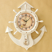 欧式大船舵钟表现代客厅，办公室创意20英寸地中海静音石英实木挂钟