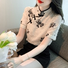 新中式夏季短袖雪纺衬衫，女夏装2023年国风复古盘扣设计感上衣