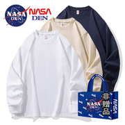 NASA联名秋季重磅纯棉长袖T恤男中性风运动时尚透气男女同款上衣