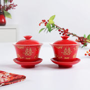 定制新婚餐具喜庆婚庆陶瓷碗筷餐具套装回礼碗红色碗结婚套碗礼盒