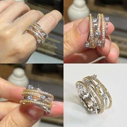 闪钻微镶锆石戒指，欧美创意女款交叉分色指环