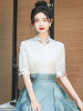 新中式国风刺绣立领上衣搭配马面裙女装夏季日常可穿中袖古风衬衫