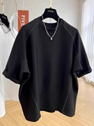 夏装特大码300斤设计感明线短袖t恤男女夏季情侣蝙蝠袖圆领上衣潮