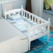 高档欧式婴儿床白色实木拼接床加宽床男孩女孩儿童床带护栏公主单