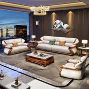 新中式真皮沙发轻奢客厅，新意式简约小户型实木，乌金木沙发组合家俱