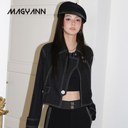 Magyann原创中性风压线黑色帅气设计感分割夹克短外套女