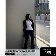 Angelapopewang 时尚百搭白色V领短袖T恤女美式辣妹收腰内搭上衣