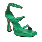 欧美风皮带扣防水台凉鞋，绿色异型跟显瘦方头，高跟凉鞋43444546