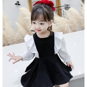 女童长袖黑白拼色连衣裙秋装儿童时髦洋气韩版宝宝春秋季公主裙子