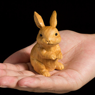 黄杨木(黄杨木)创意可爱生肖兔实木文玩把玩手把件雕刻工艺品木雕兔子摆件