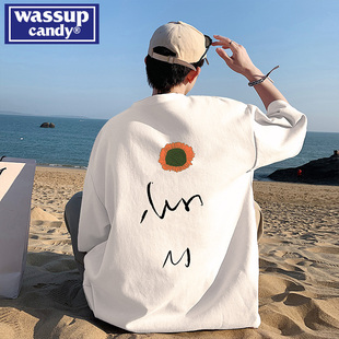 WASSUP CANDY短袖t恤男夏季宽松重磅纯棉设计感潮牌大码港风体恤