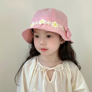 宝宝帽子春夏季小孩渔夫帽可爱公主洋气时尚遮阳帽女童出游太阳帽