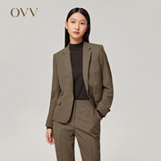 OVV秋冬女装千鸟格纹平驳领羊毛休闲时尚套装西服