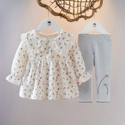 2023春季女童装女宝宝，纯棉长袖两件套装1-2-3岁春装，0婴儿衣服
