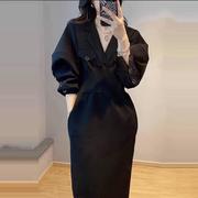欧洲站春装女2024年气质女装高级感法式赫本风黑色长袖连衣裙