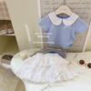 女童娃娃领短袖t恤2024洋气宝宝衣服夏装，蛋糕裙半身裙两件套