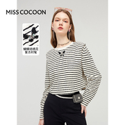 MISSCOCOON黑白条纹短款上衣24春装女宽松针织衫