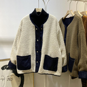设计感正反两面穿冬季外套女秋冬款羊羔毛夹克(毛夹克)加厚棉衣牛仔棉服