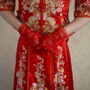 新娘红色手套蕾丝网纱短款手套，白色长款婚纱礼服旗袍秀禾服结婚礼