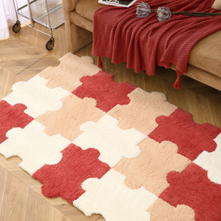 北欧客厅地毯现代简约家用拼图茶几毯高级感卧室主卧拼接毛绒地垫