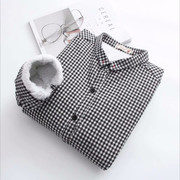 Black and white plaid fleece shirt秋冬季黑白格子加绒长袖衬衫