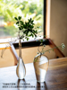 日式复古花瓶摆件玻璃，透明花器禅意中式日式插花器皿客厅梅瓶净瓶