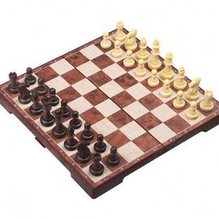 ub友邦大号仿木制国际象棋，套装西洋跳棋64格磁性，塑料棋子折叠棋盘