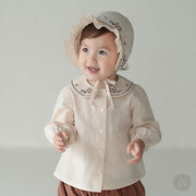 韩国进口春秋季女宝宝，淑女衬衫婴幼儿童装长袖，全棉打底绣花上衣