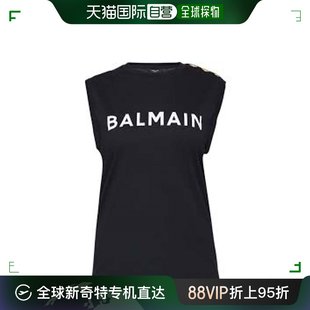 香港直邮Balmain巴尔曼女士T恤黑色无袖透气字母印花舒适简约