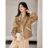 xwi欣未韩系宽松短外套女2023年秋季休闲设计感拼色夹克上衣