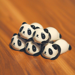 zakka陶瓷筷子架工艺品家居摆件黑白可爱下趴熊猫套装筷架装饰品