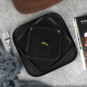日式纯色磨砂牛排盘，简约直身方形陶瓷盘子，黑色立边平盘西餐厅餐具