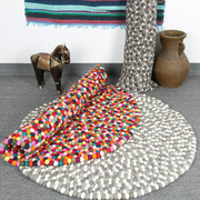 彩色羊毛球地毯定制尼泊尔北欧卧室垫子圆球地垫手工圆形羊毛毯子