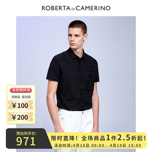 ROBERTA诺贝达2023秋季男装衬衫衬衣字母短袖衬衫男