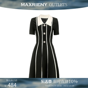 奥莱MAXRIENY收腰显瘦条纹短裙春款针织连衣裙衬衫裙