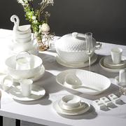 陶瓷釉下彩白色餐具套装浮雕高温骨瓷碗碟套装家用碗盘子
