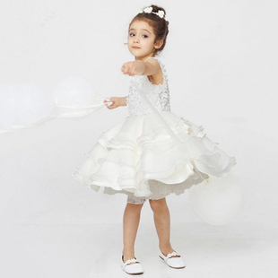 儿童礼服女童白色蕾丝蛋糕裙吊带双肩无袖公主裙钢琴演出礼服洋气