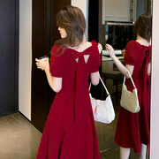 红色雪纺连衣裙子女装夏季2024小个子法式长裙高端气质显瘦春
