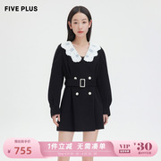 FIVE PLUS女秋装100%羊毛双面呢大衣女中长呢子外套排扣