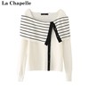 拉夏贝尔/La Chapelle黑白条纹假两件修身针织衫女设计感毛衣