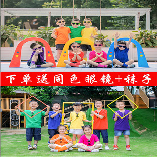 儿童多巴胺彩色T恤夏季纯色纯棉短袖小学生班服糖果色幼儿园亲子