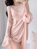 高级感丝绒带胸垫吊带睡裙女秋冬两件套V领粉色纯欲网红性感睡衣
