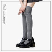 辣妹叠穿|秋冬灰色过膝堆堆，袜子女时髦纯色镂空拼接竖条纹长筒袜