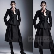 高级定制走秀大牌黑色真丝，羊毛丝毛西装，外套半裙职业西服套装