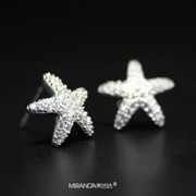 米兰达925银海星耳钉，女韩国时尚，气质锆石五角星大号