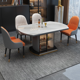 储物岩板餐桌椅组合轻奢小户型家用伸缩饭桌方圆两用现代简约桌子